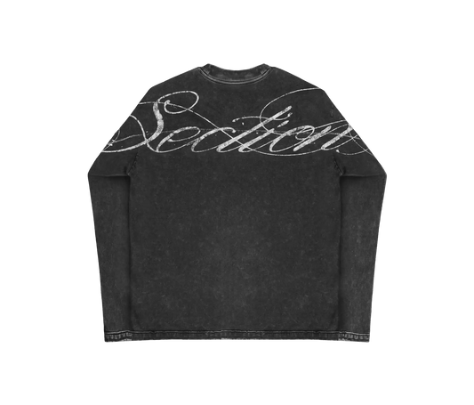 AGED SCRIPT STITCHED LONGSLEEVE (WASHED BLACK)