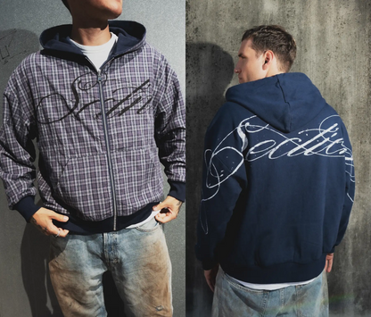 AGED SCRIPT REVERSIBLE ZIP-UP (NAVY/PLAID)