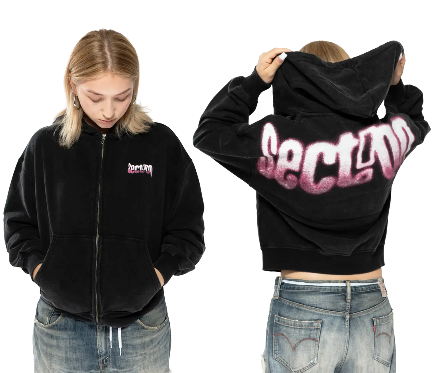 MELTED LOGO ZIP-UP (WASHED BLACK)
