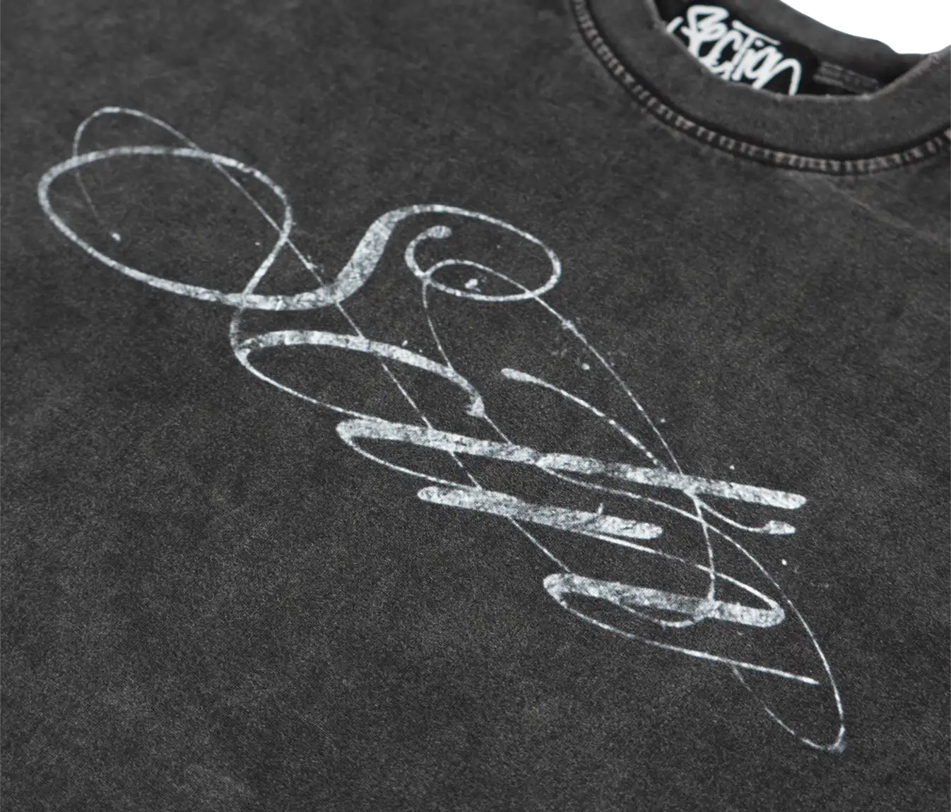 AGED SCRIPT STITCHED LONGSLEEVE (WASHED BLACK)