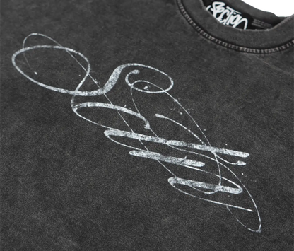 AGED SCRIPT STITCHED LONGSLEEVE (WASHED BLACK)