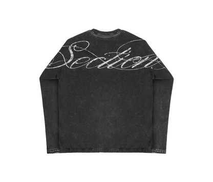 AGED SCRIPT STITCHED LONGSLEEVE (WASHED BLACK)