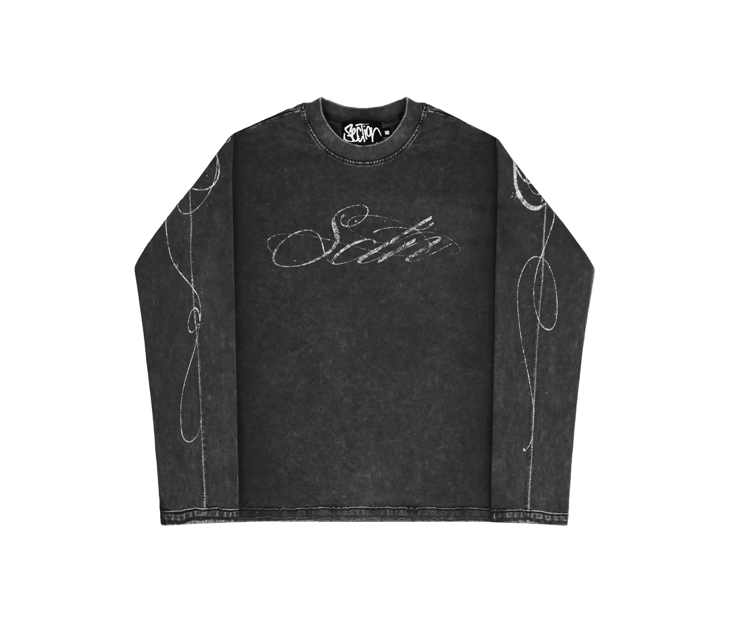 AGED SCRIPT STITCHED LONGSLEEVE (WASHED BLACK)