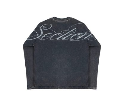 AGED SCRIPT STITCHED LONGSLEEVE (WASHED NAVY)
