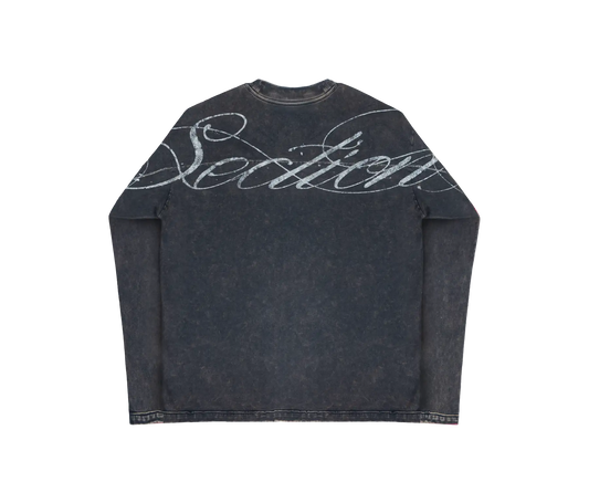 AGED SCRIPT STITCHED LONGSLEEVE (WASHED NAVY)