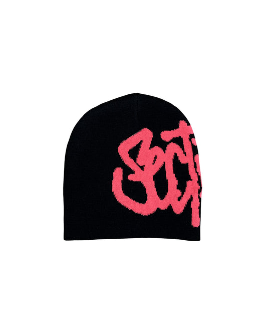 Script Beanie (Black/Pink)