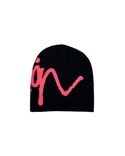 Script Beanie (Black/Pink)