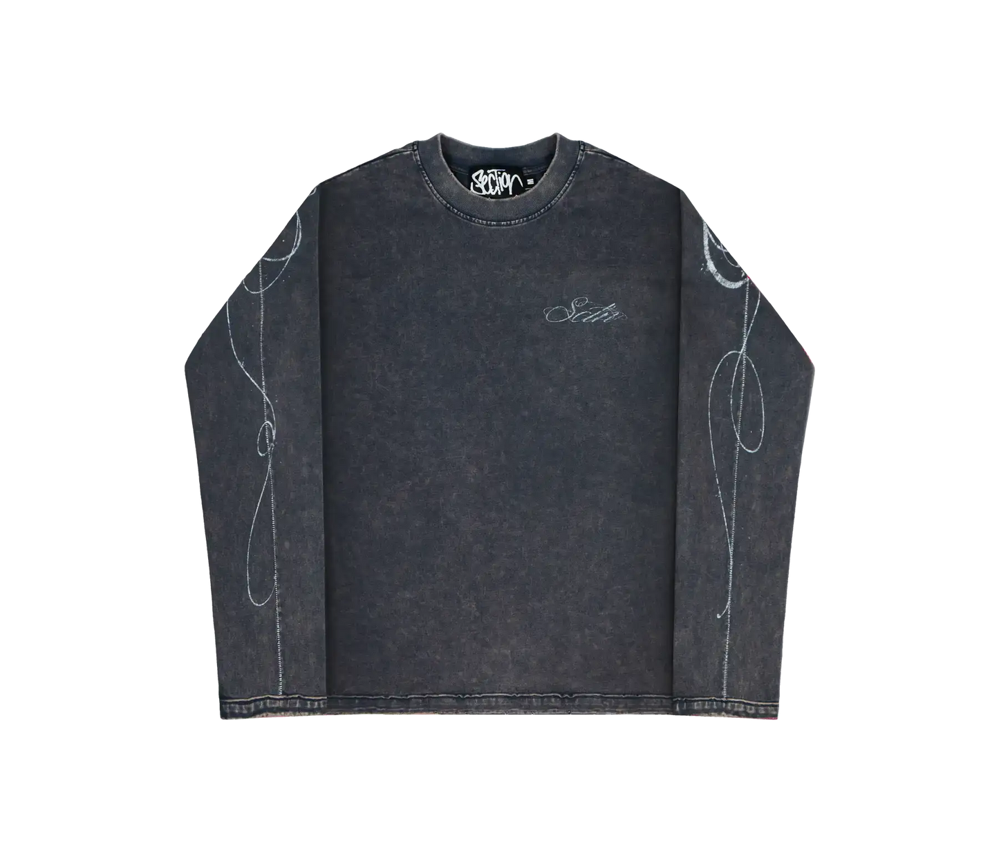 AGED SCRIPT STITCHED LONGSLEEVE (WASHED NAVY)