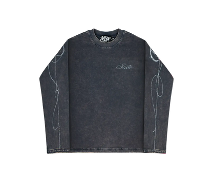 AGED SCRIPT STITCHED LONGSLEEVE (WASHED NAVY)