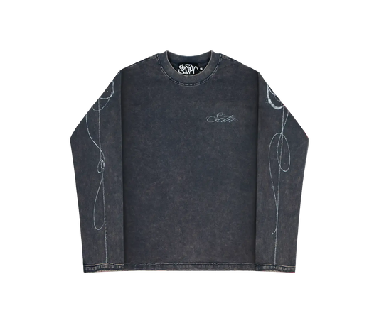 AGED SCRIPT STITCHED LONGSLEEVE (WASHED NAVY)
